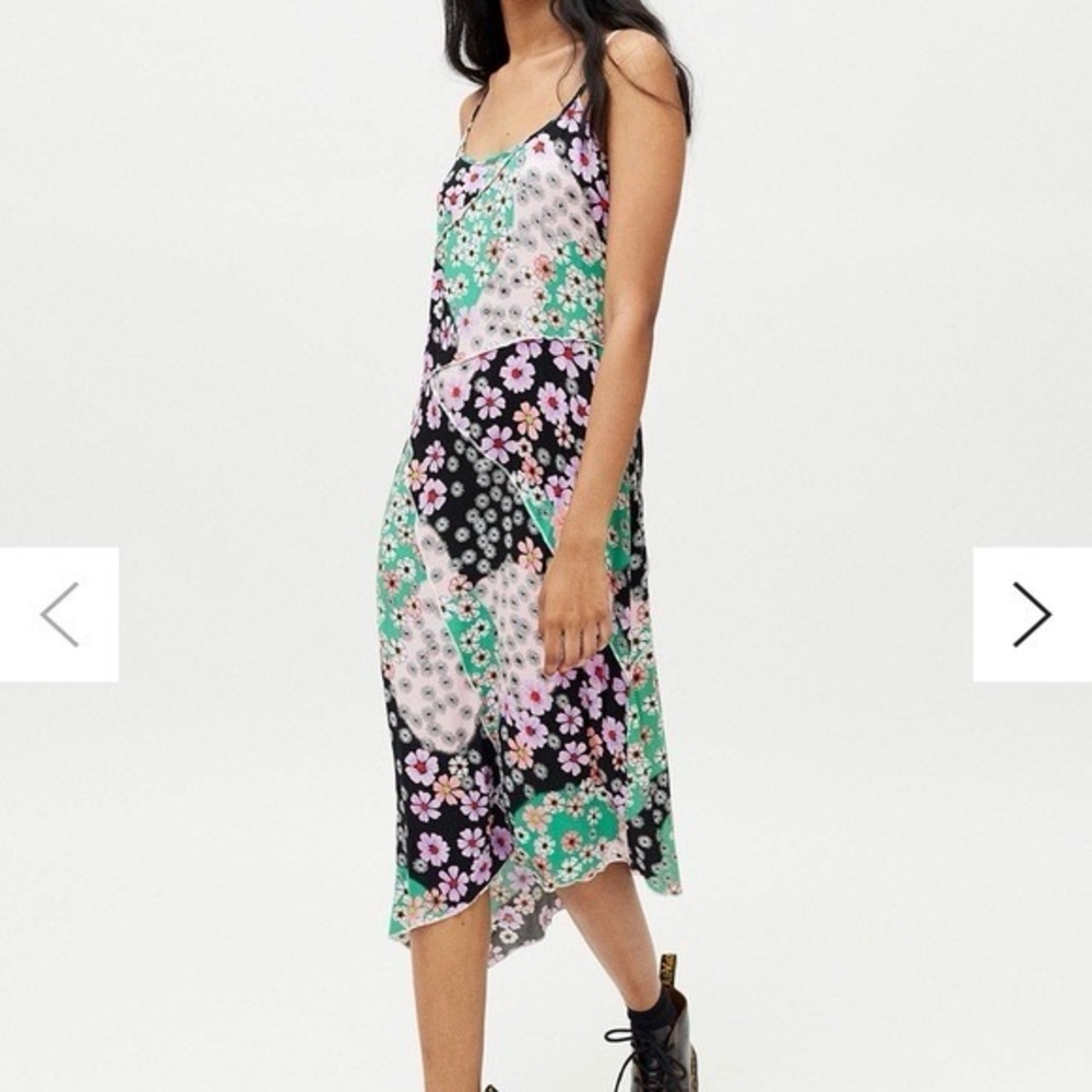 Urban Outfitters Floral Patchwork Midi Dress - Pink, Green, Black